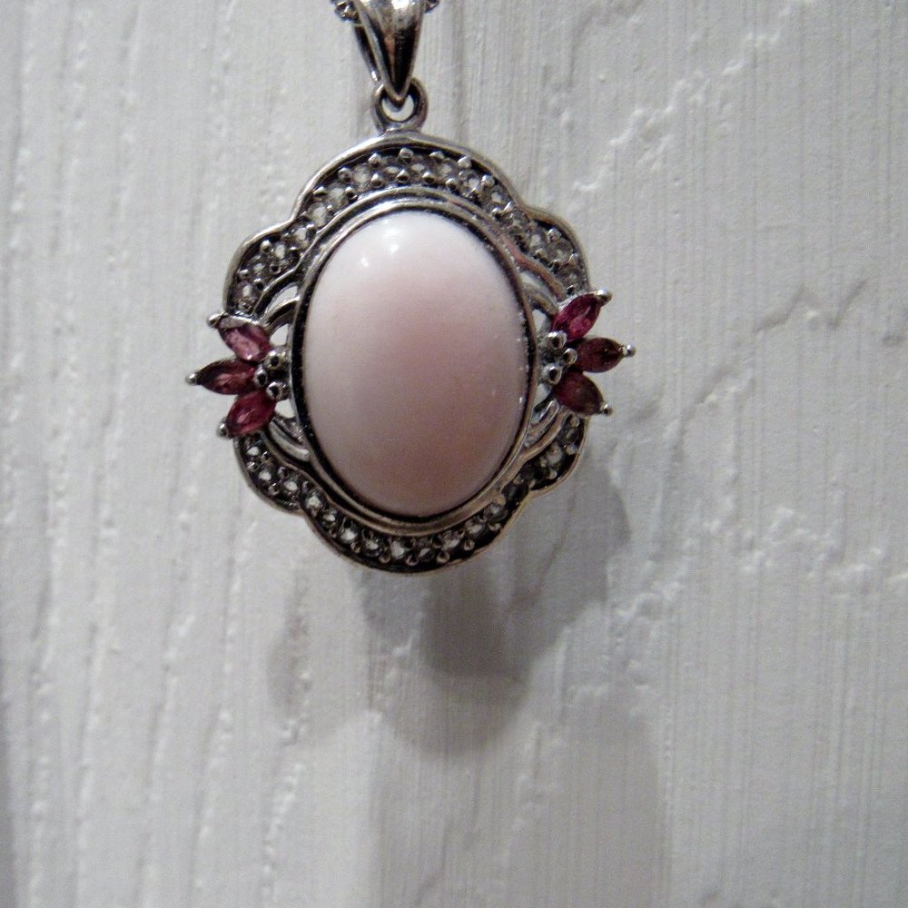 Vintage Sterling Silver and Pink Stone Necklace